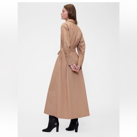 NEW Poplin Tan Belted Maxi Shirt Dress - Picture 2 of 5